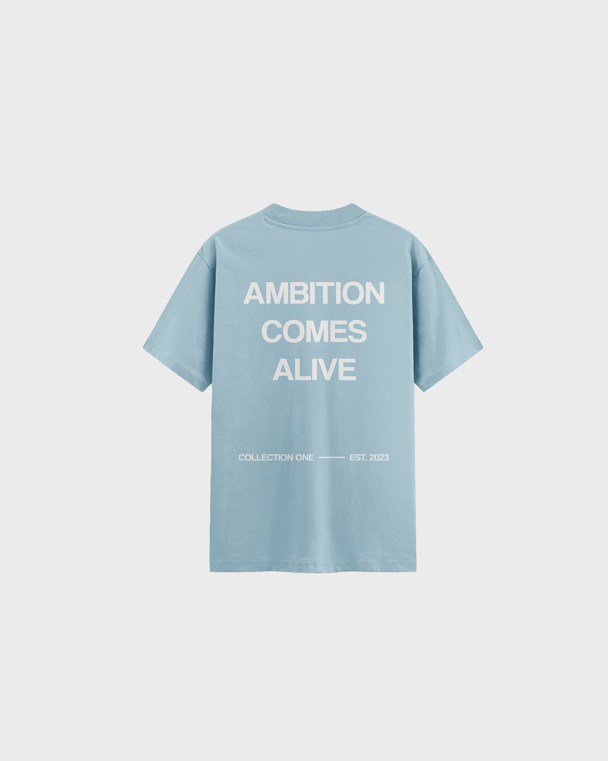 Ambition Comes Alive T-shirt in aqua, back with the Ambition Comes Alive print