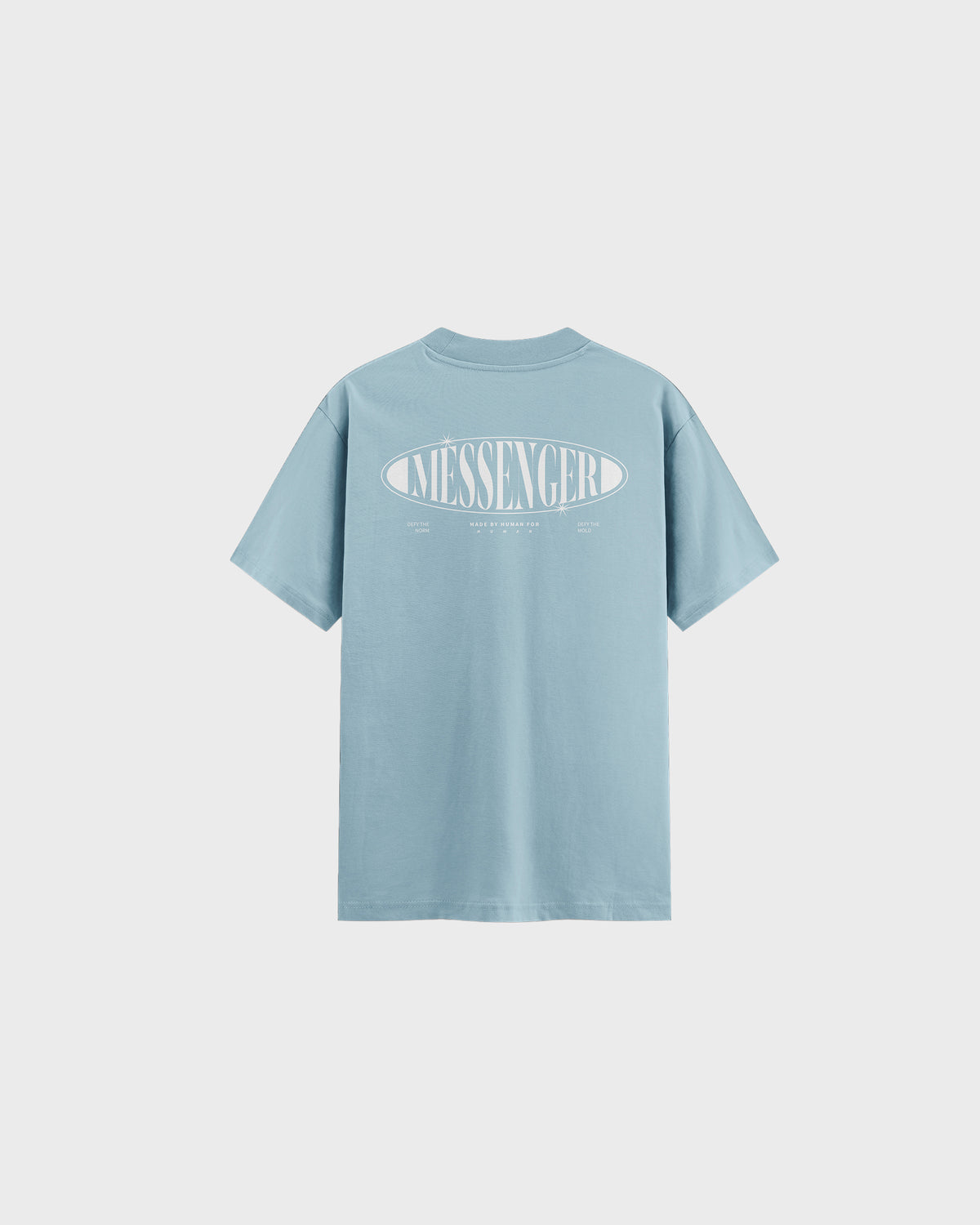 Defy The Norm T-shirt in aqua, back with the Defy The Norm print
